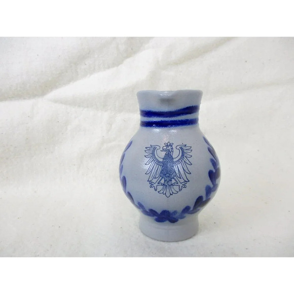 German‎ Salt Glazed Pottery Pitcher Cobalt Blue Imperial Eagle Laurel Wreath bud - Picture 2 of 6
